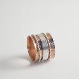 Copper Sterling Silver Spinner Ring Lone Gray Wolf Design