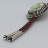 Chrysocolla Solid Sterling Silver Bolo on Braided Leather Cord