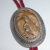 Sandstone Jasper Bolo Necklace on Red Leather