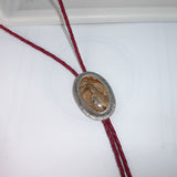 Sandstone Jasper Bolo Necklace on Red Leather