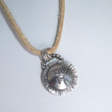 Sterling Silver Hammered Tribal Pendant on Suede