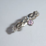 Sterling Silver Stacker Ring Twisted with Pink CZ